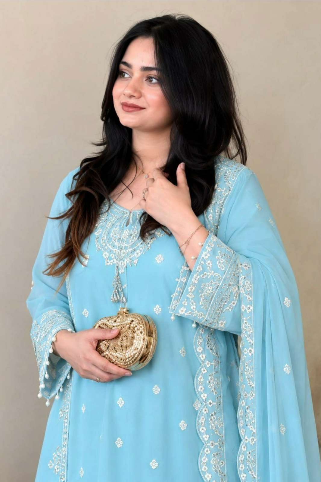 Shri Balaji presents DV 26715 Fox Georgette fabric embroidery sequence work Designer suit 