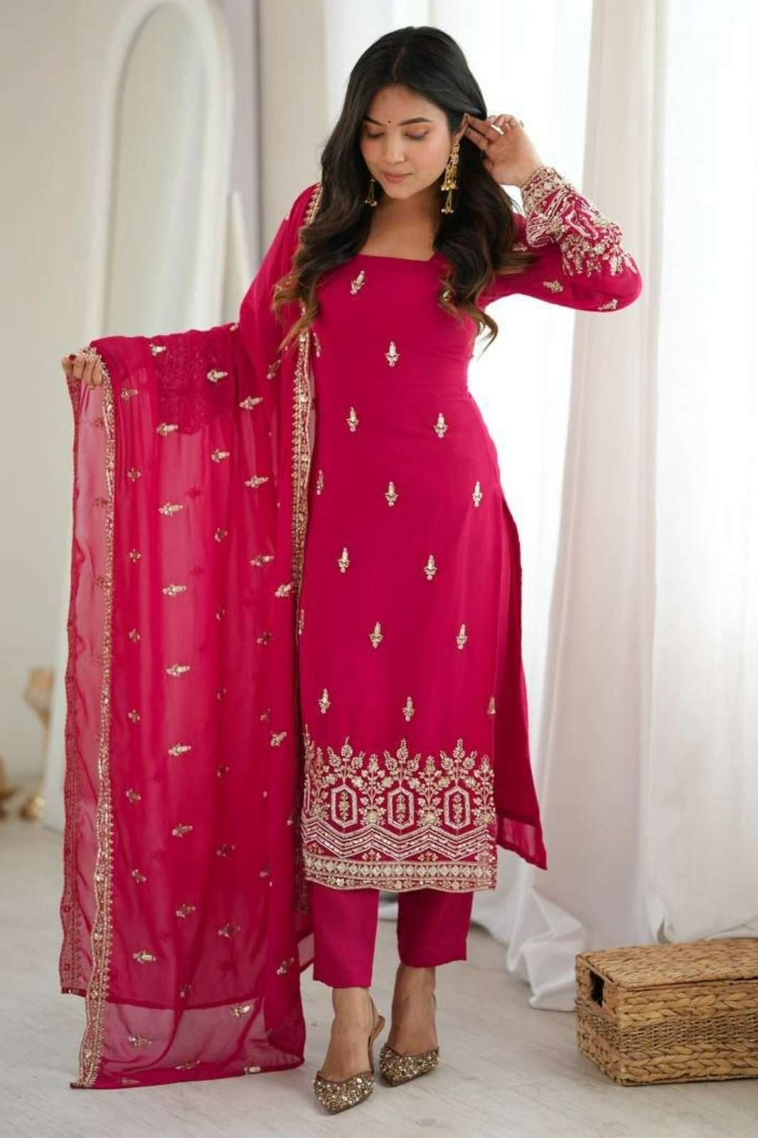 Shri Balaji presents DV 26723 Faux Georgette fabric Heavy Sequence and Thread work Designer suit 