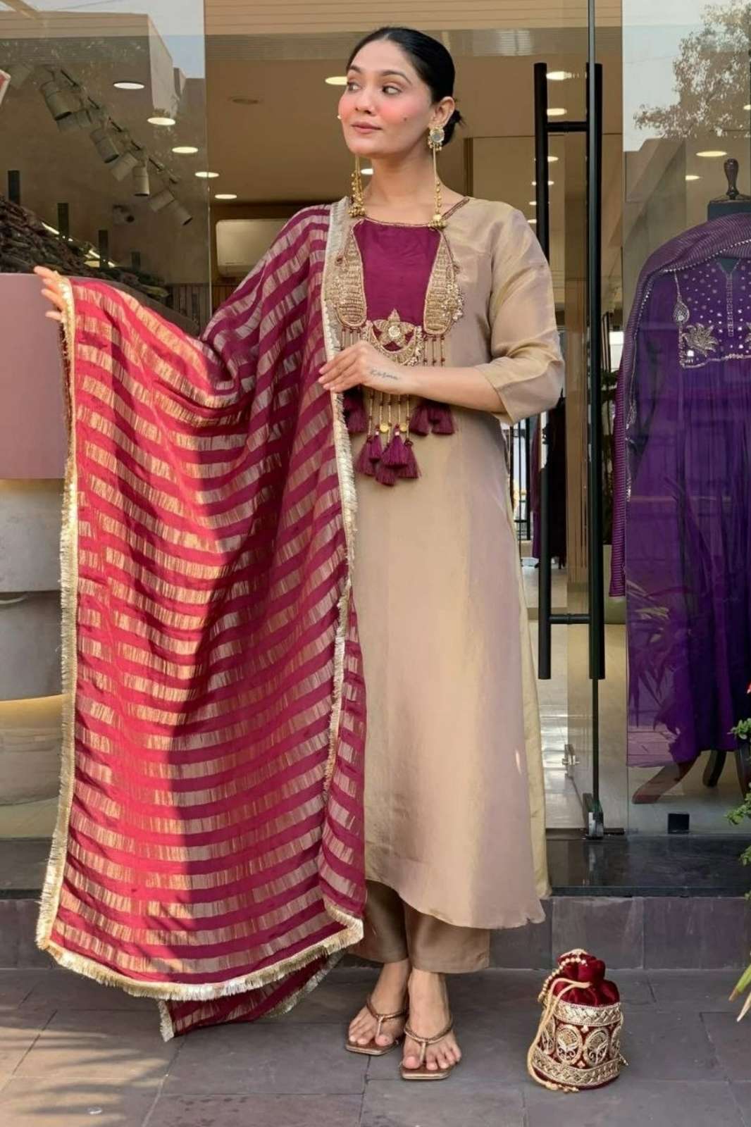 Shri Balaji presents DV 26761 Malai Silk fabric Sequin Work Designer Suit 