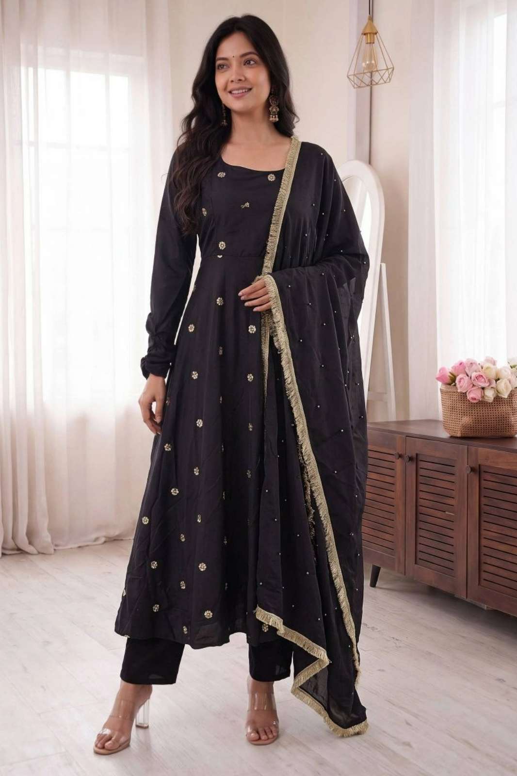 Shri Balaji presents DV 26765 French Crepe Silk Embroidery & Sequence Work Designer Suit 