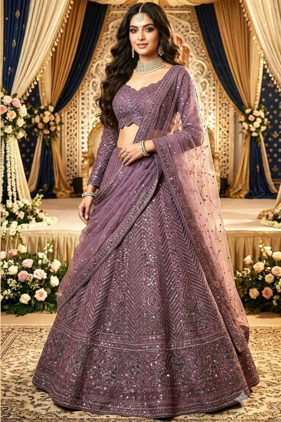 Shri Balaji presents FB H116  Festive wear Net lehenga with sequins & resham dori work