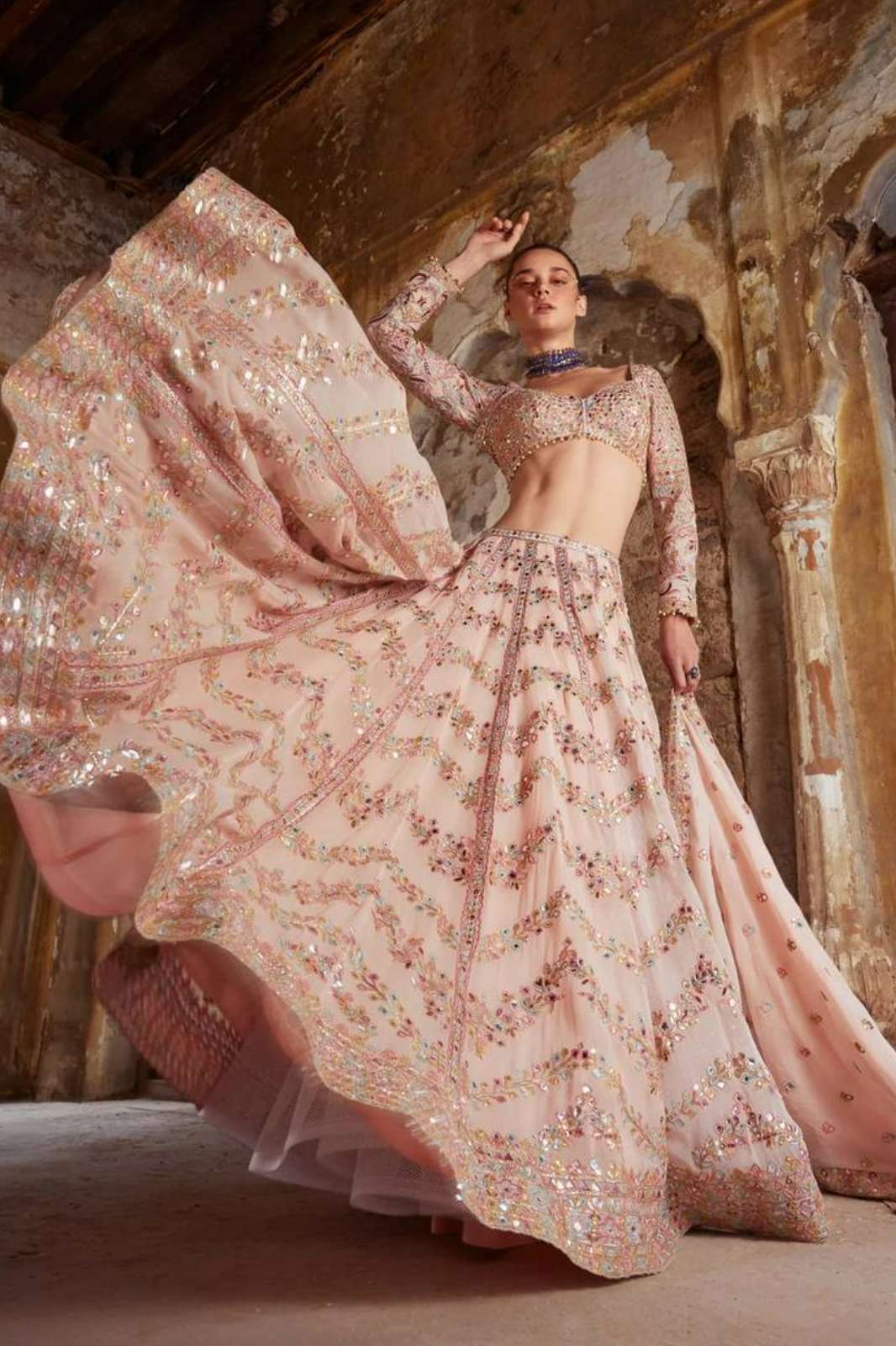 Shri Balaji presents FB H68 Faux georgette lehenga with paper mirror zari & thread work 