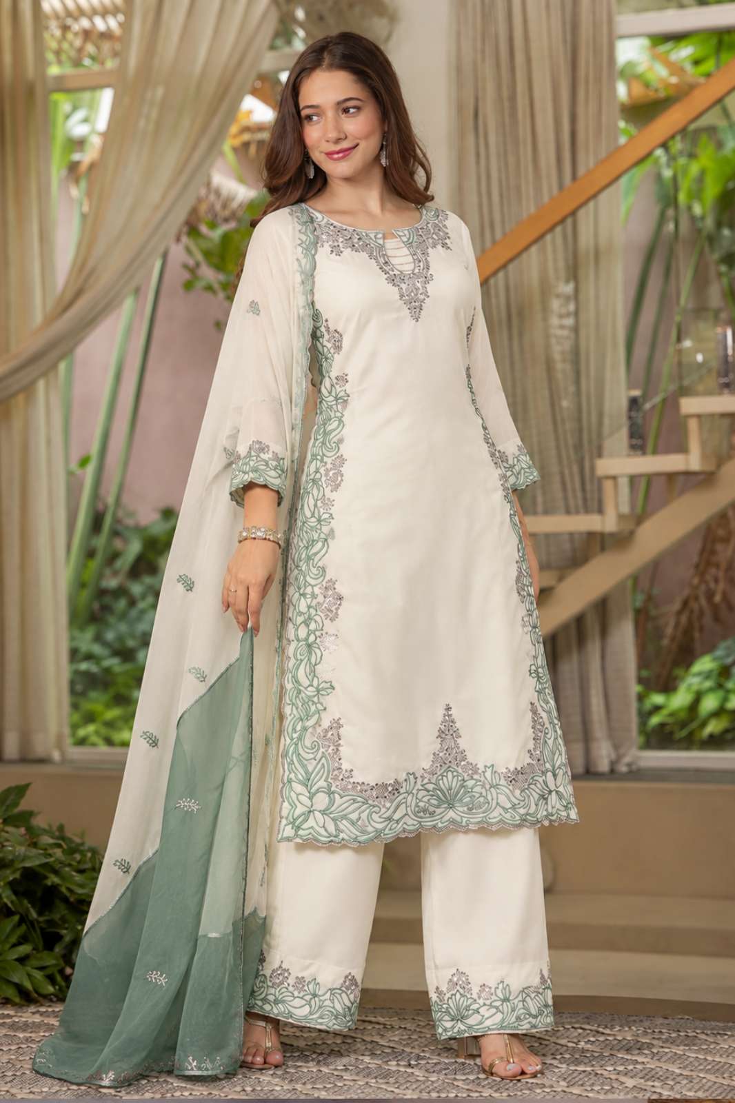 Shri Balaji presents HK 1750  Satin Silk With Heavy Embroidery And Sequins Work ready to wear suit 