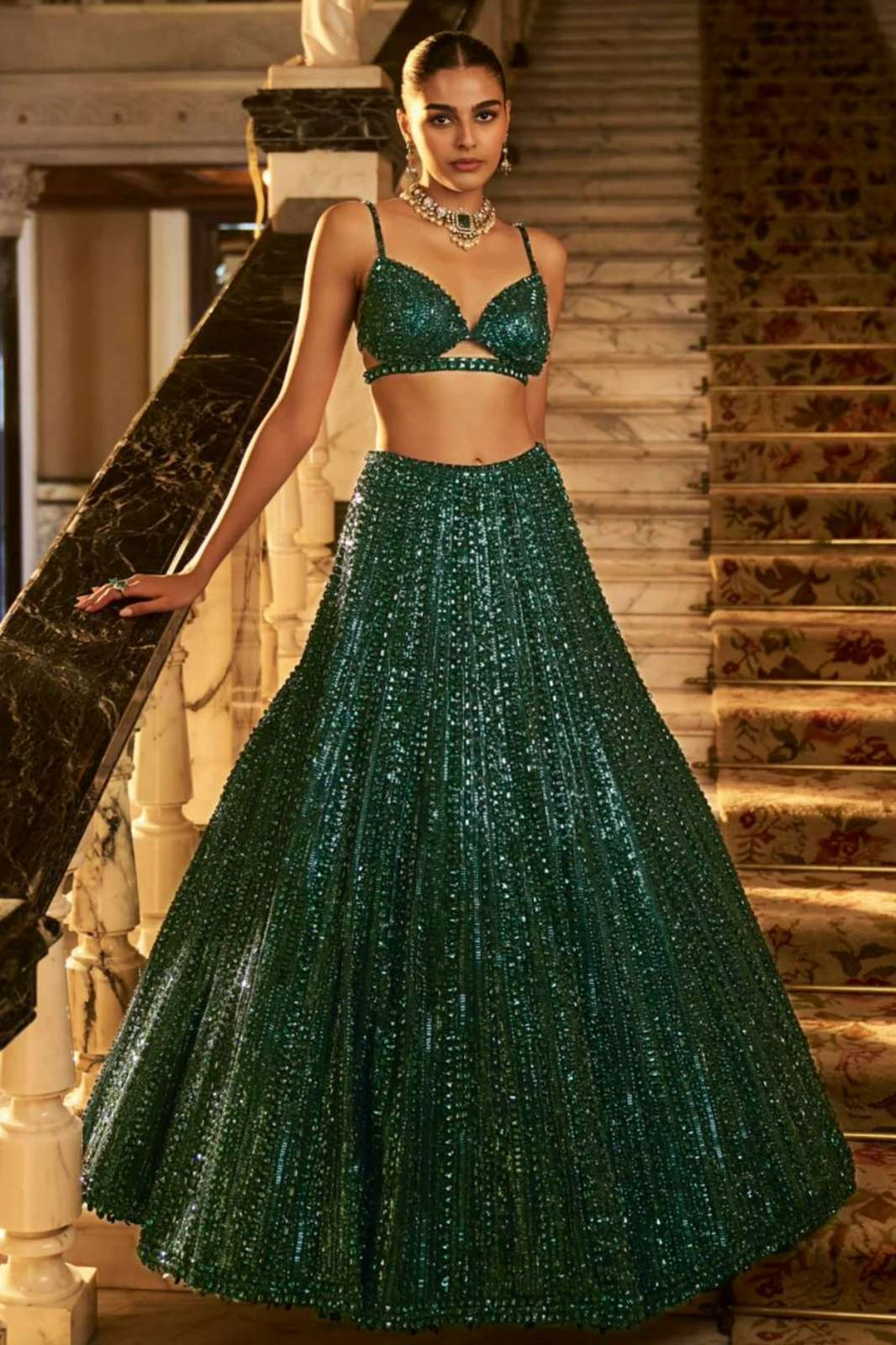 Shri Balaji presents HM P20 Net lehenga with rainbow sequins & Dori work 