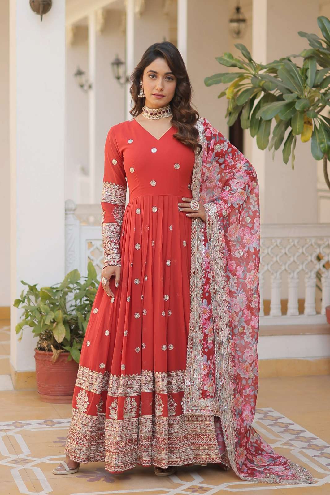 Shri balaji presents KA 1078  Georgette Embroidered Zari work Anarkali style suit 