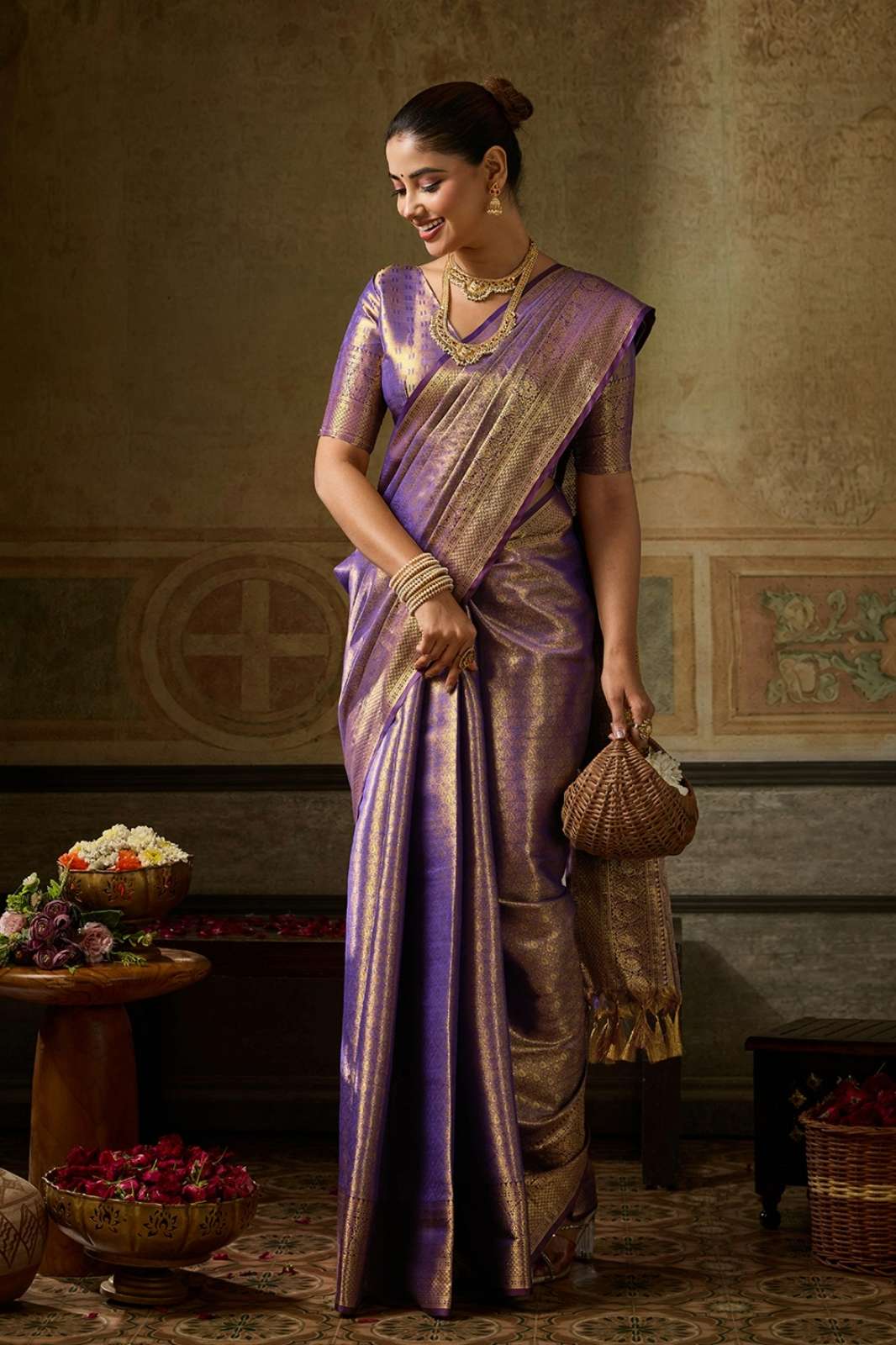 Shri balaji presents Kanchipattu Silk Kanchivaram Silk with intricate golden weaving work saree