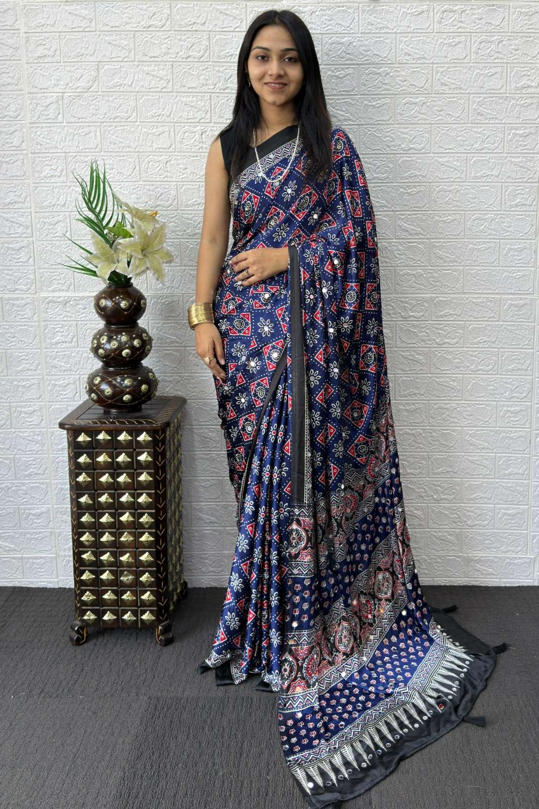 Shri balaji presents SF 2372  Japan Satin Silk Heavy Mirror Work Saree collection