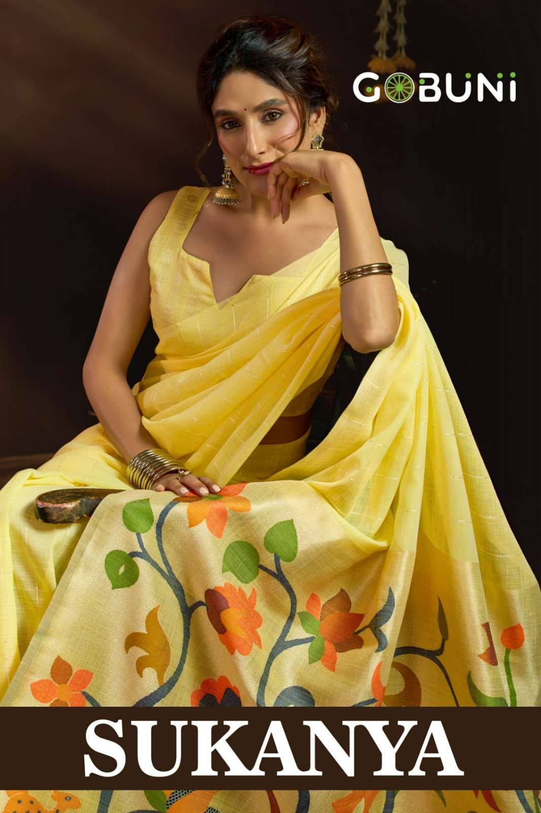 Shri balaji presents Sukanya Linen saree with sequence and pom pom work 