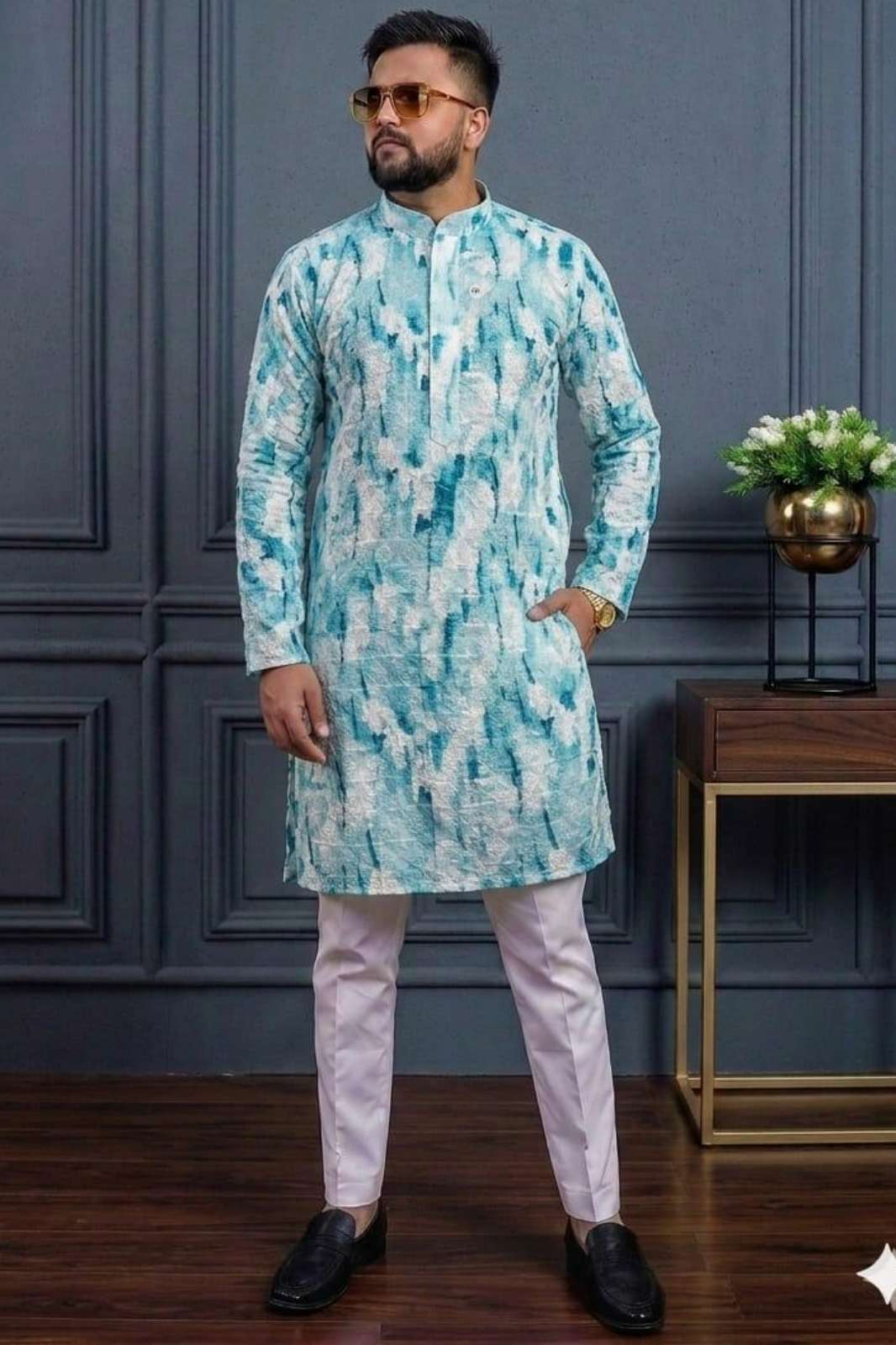Shri balaji presents SWASTIK DIGITAL WORK RAYON FABRIC MENS KURTA 