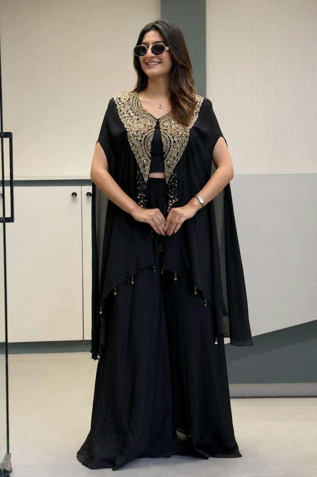 Shri Balaji presents VF 245 STAR GEORGETTE INDOWESTERN SET