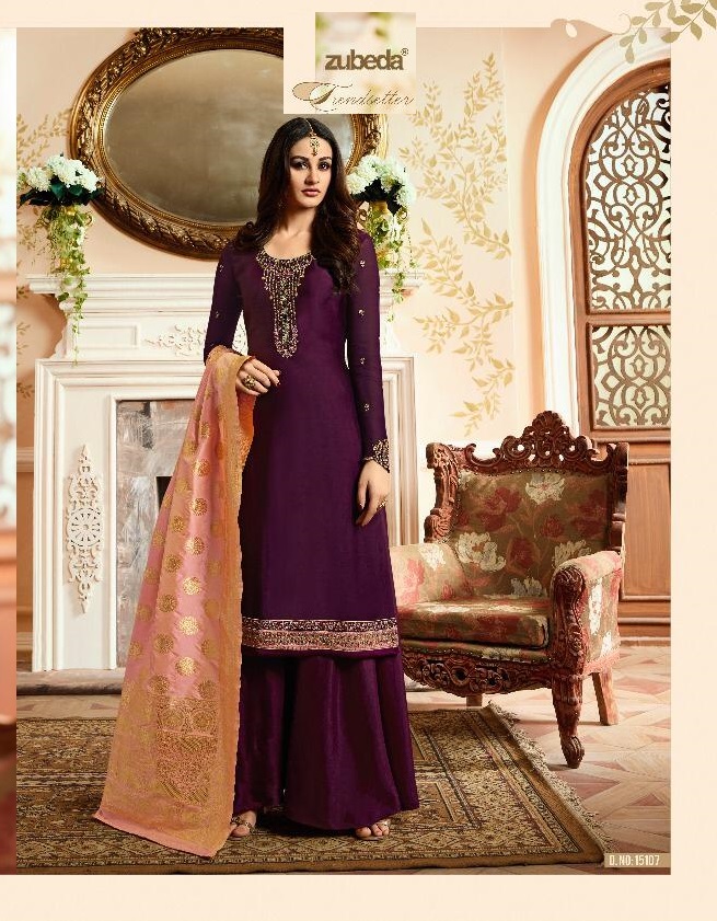 Dark Purple Churidar Suit With Banarasi Dupatta - Salwar Kameez Designer  Collection