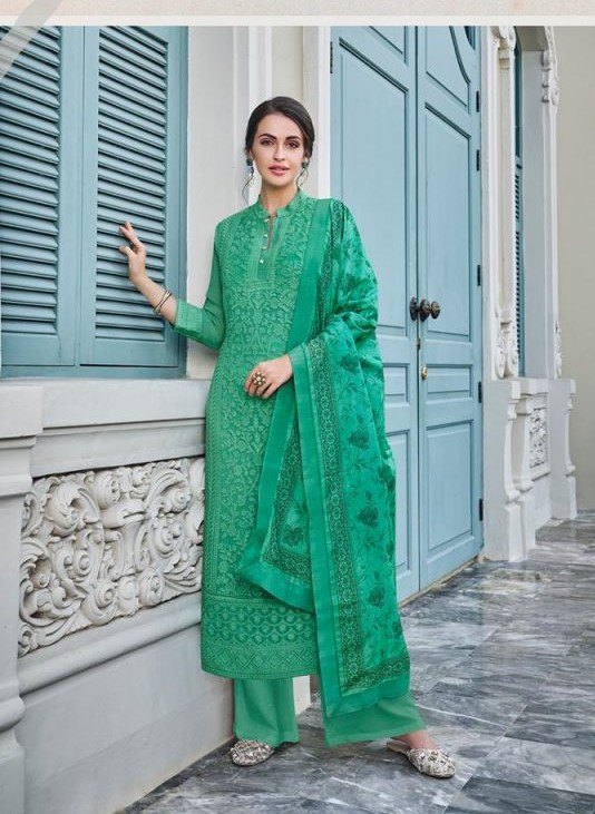 Buy Blue Dazzling Designer Lakhnavi Embroidered Silk Salwar Suit | Palazzo Salwar  Suits