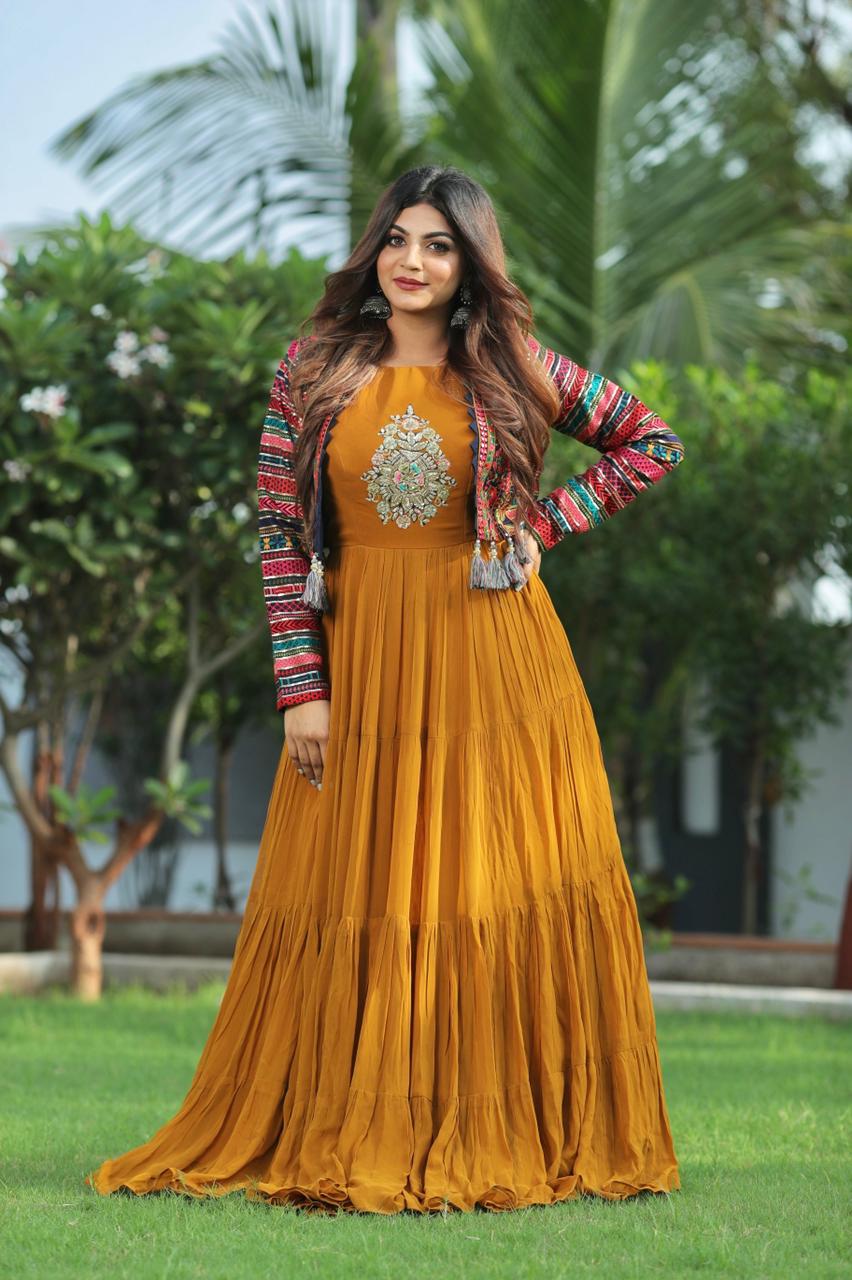 Balaji Emporium Presents Rayon Heavy Long Gown With Jacket Collection