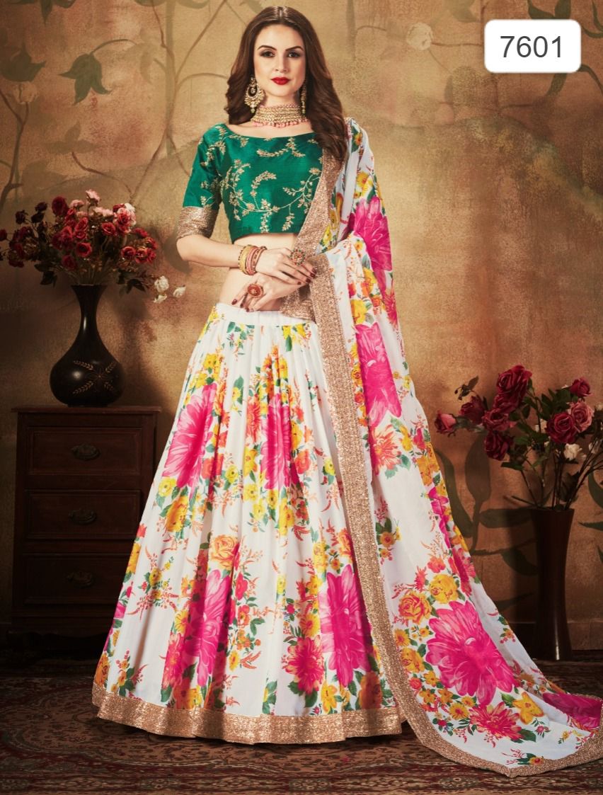 Peach Bangalori Silk Floral Design Lehenga – Gunj Fashion