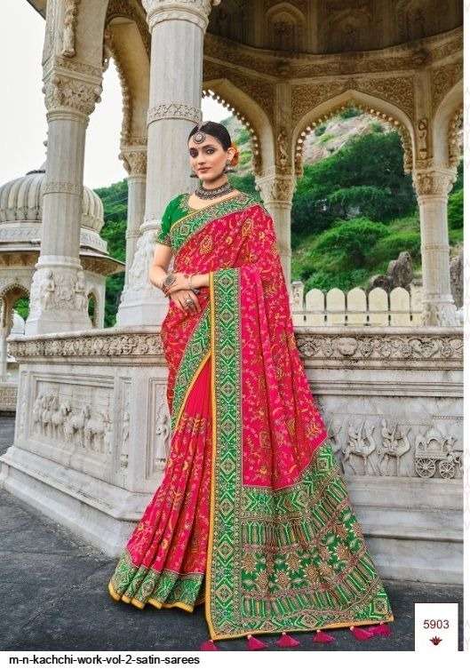 Kachhi Kathiawari work on Noil Cotton Saree with amazing color combination  - Rapurnas