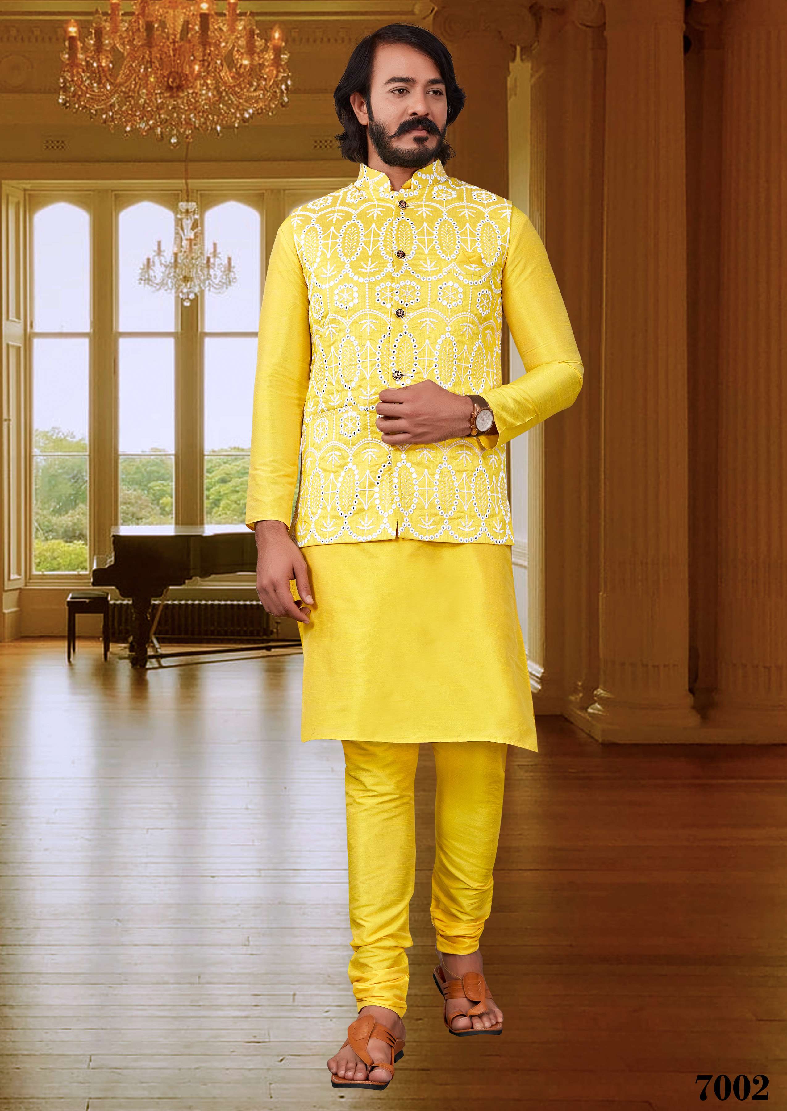 Ethnic Traditional wear Indian Man Straight Art Silk Kurta Pajama