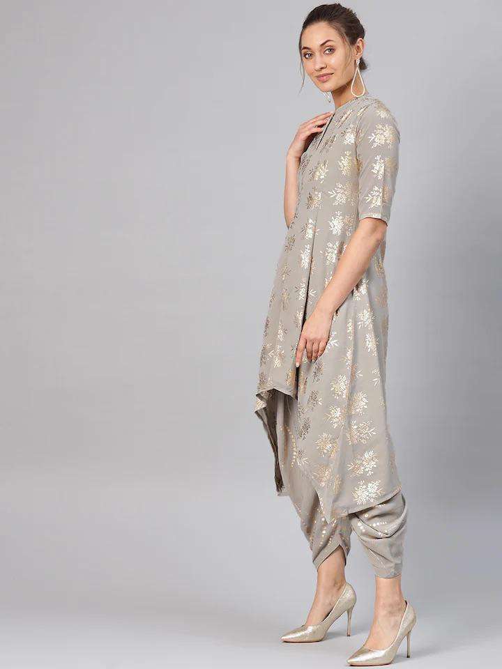 Floral Printed Mirror & Zari Embroidered Kurti with Pants Indo-Western