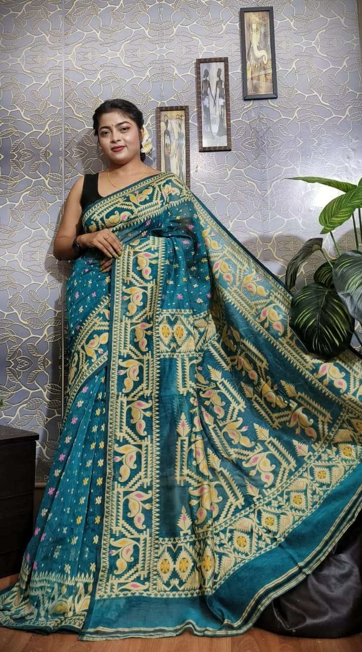 Exclusive Dhakai Jamdani Sarees With All Over Copper Zari Work – Sarang