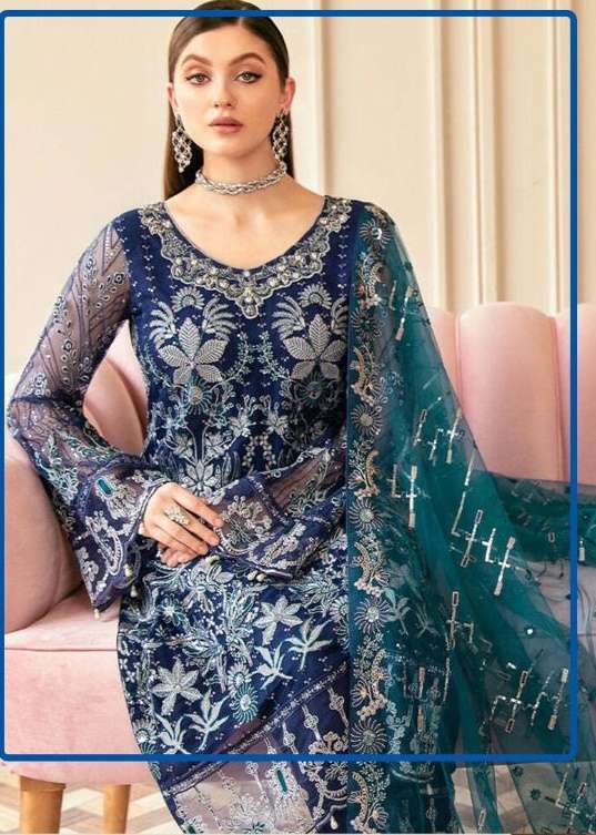 HOOR TEX PRESENTS DNO H-45 ROYAL BLUE DESIGNER INDIAN PAKISTANI HEAVY WOMEN STRAIGHT  FAUX GEORGETTE PANT SALWAR KAMEEZ SUIT WEDDING FESTIVE PARTY WEAR  COLLECTION 7236