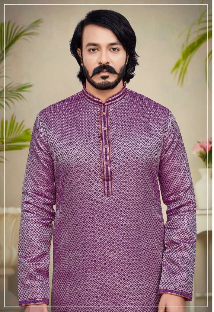 Outlook D 13 Indian Traditional Mens Wear Jacquard Silk Kurta