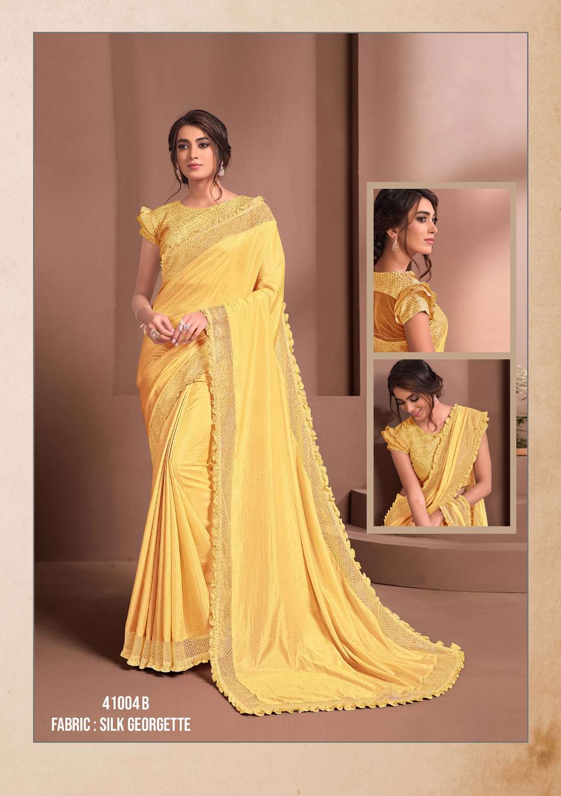 Glamorous Party Wear Yellow Color Silk Weave Saree With Matching Blouse