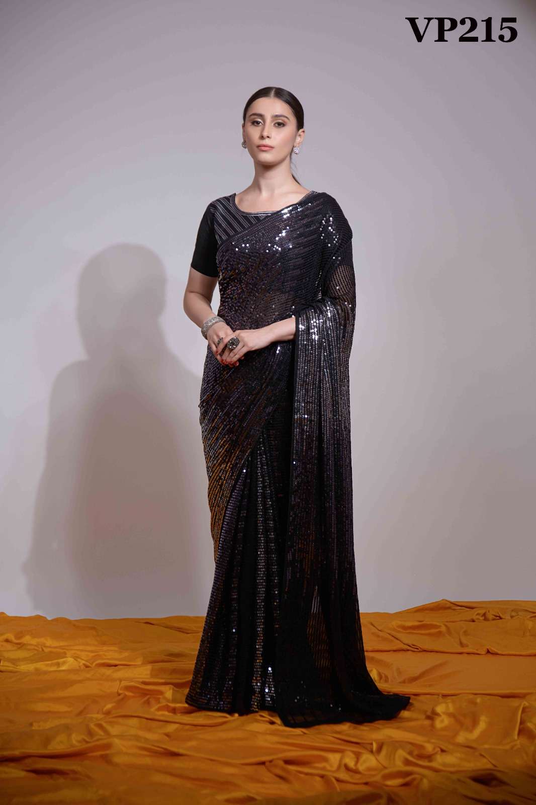 Premium Georgette Diamond Work Stylish Party Wear Saree With Separate Blouse  Piece (Black)