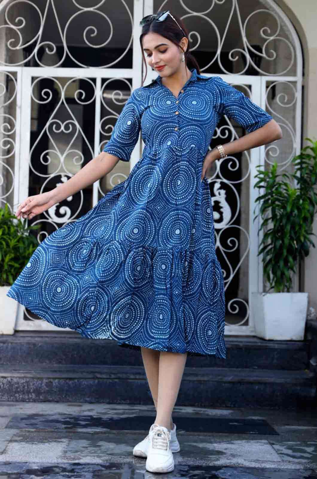 Shri Balaji Emporium 4703A1 Pure Cotton Designer Hand Printed Long Dress One piece