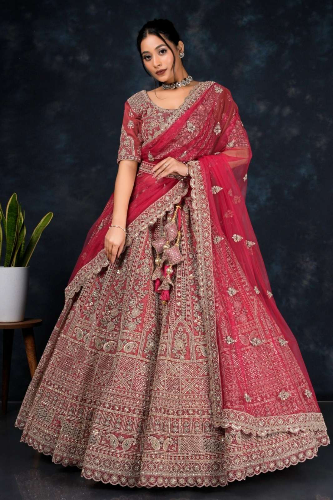 Shri Balaji Emporium SBG Wedding Embroidered Hand Work Net Lehenga Choli