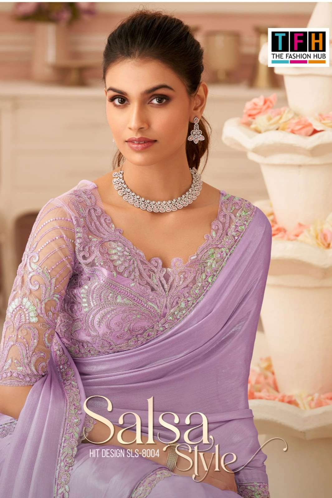 TFH SALSA STYLE 8004 COLOURS 8004A TO 8004D SILVER CHIFFON SHIMMER SAREE