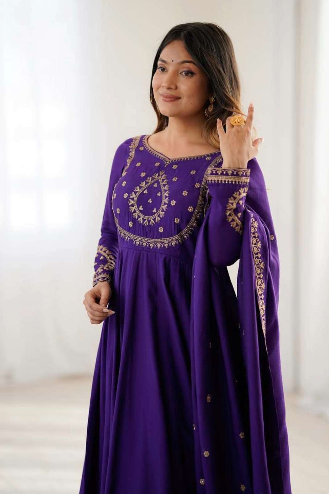 Shri Balaji presents DV 25308 Anarkali suit with hand bead work for Wholeseller