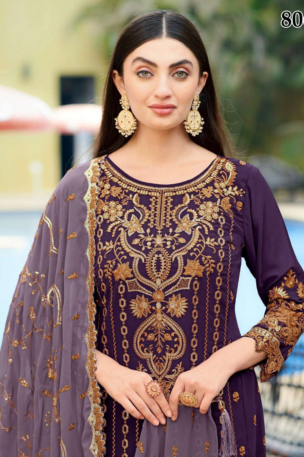 MRUNDANGI URVASHI PREMIUM GEROGETTE EMBROIDERED TOP WITH EMBROIDERED PLAZZO AND DUPATTA