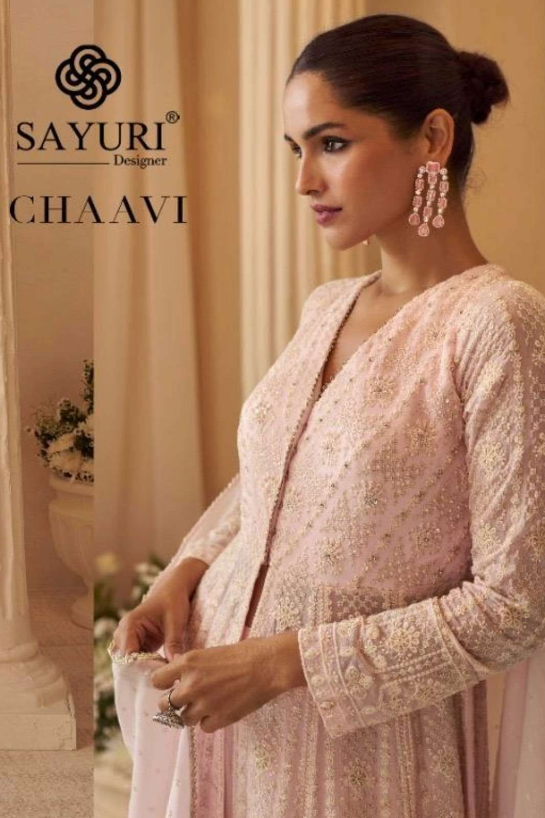 SAYURI CHAAVI PREMIUM REAL GEROGETTE CHIKANKARI EMBROIDERED PLAZZO SUIT 