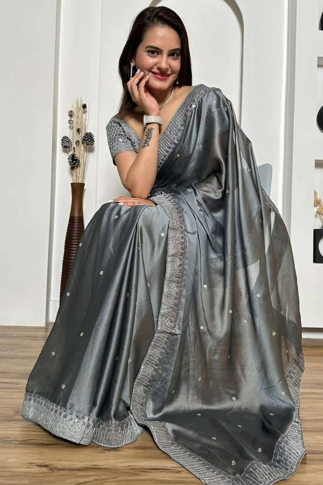 Shri Balaji Emporium  FB L311 Mul Fabric Rangoli silk saree with sequins & dori and stone work Saree