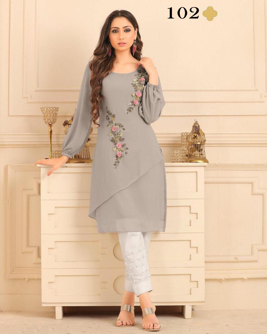 Cotton 3/4th Sleeve Straight Long Kurti with Cigarette Pants at Rs 400 in  Noida