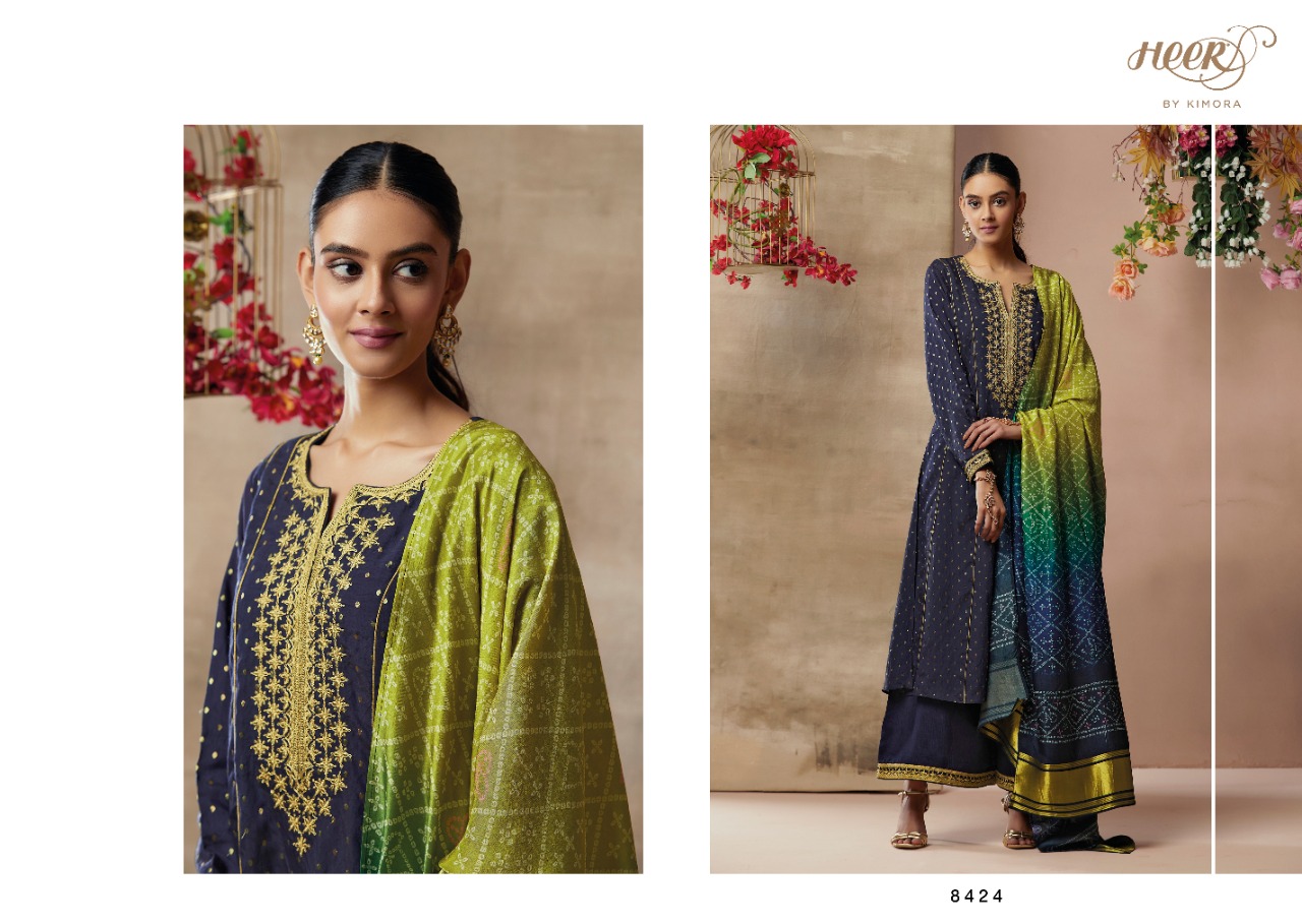 Kimora Heer Bandhej 8421-8428 Series Pure Silk Embroidery Work Salwar ...