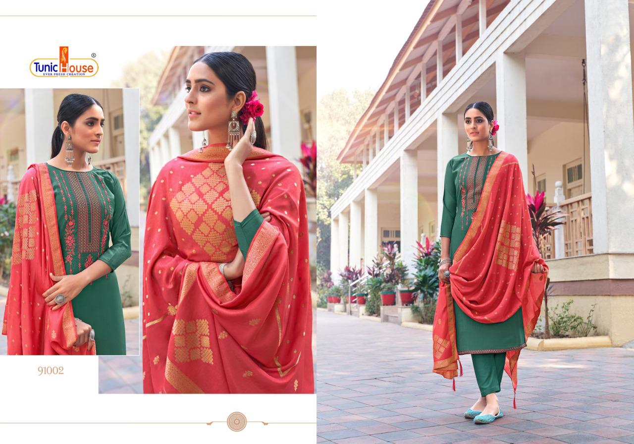 Tunic House Presents Aanvi 91001- 91006 Series Rajshree Silk With  Embroidery Fancy Festival Wear Salwar Suit Collection