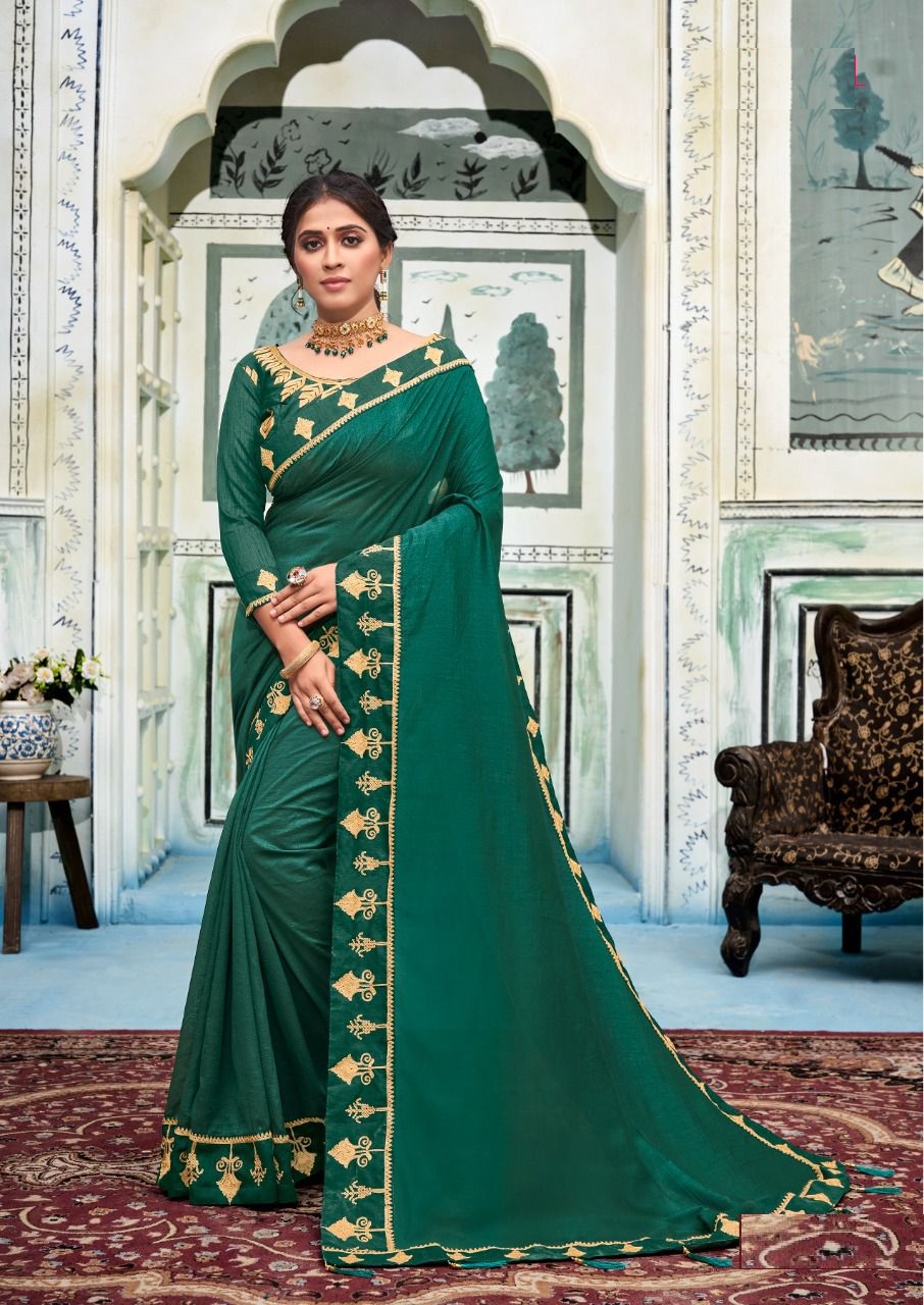 Red & Emerald Green Silk Saree – Maharani
