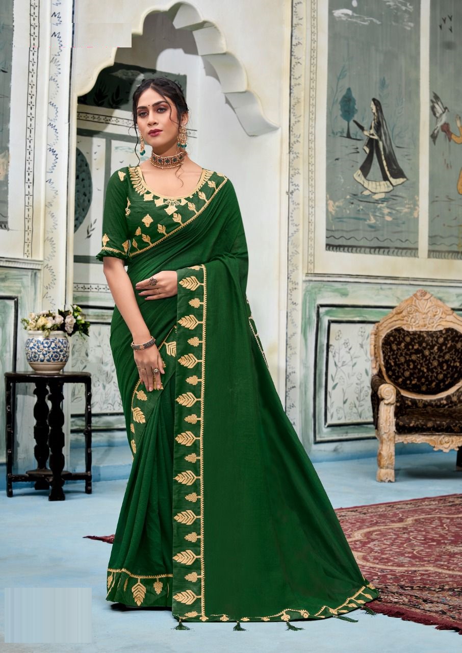 Red & Emerald Green Silk Saree – Maharani