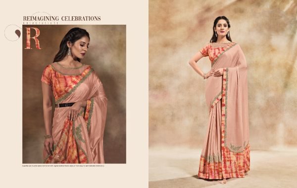 Peach silk georgette plain saree with designer blouse 42011