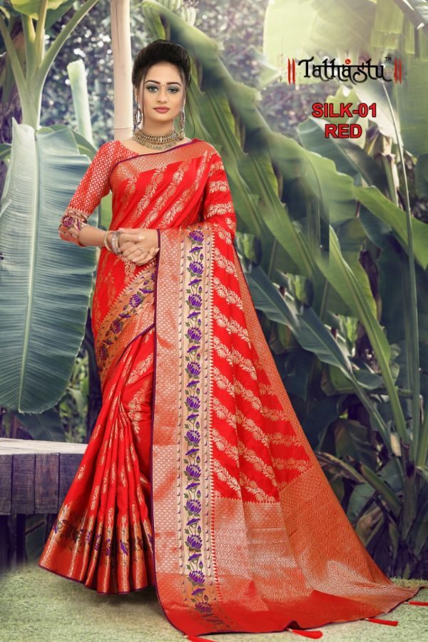 BUNAWAT SURJYOTI SILK Heavy Woven Work on Full Body and Rich Woven Pallu  With Tassels saree