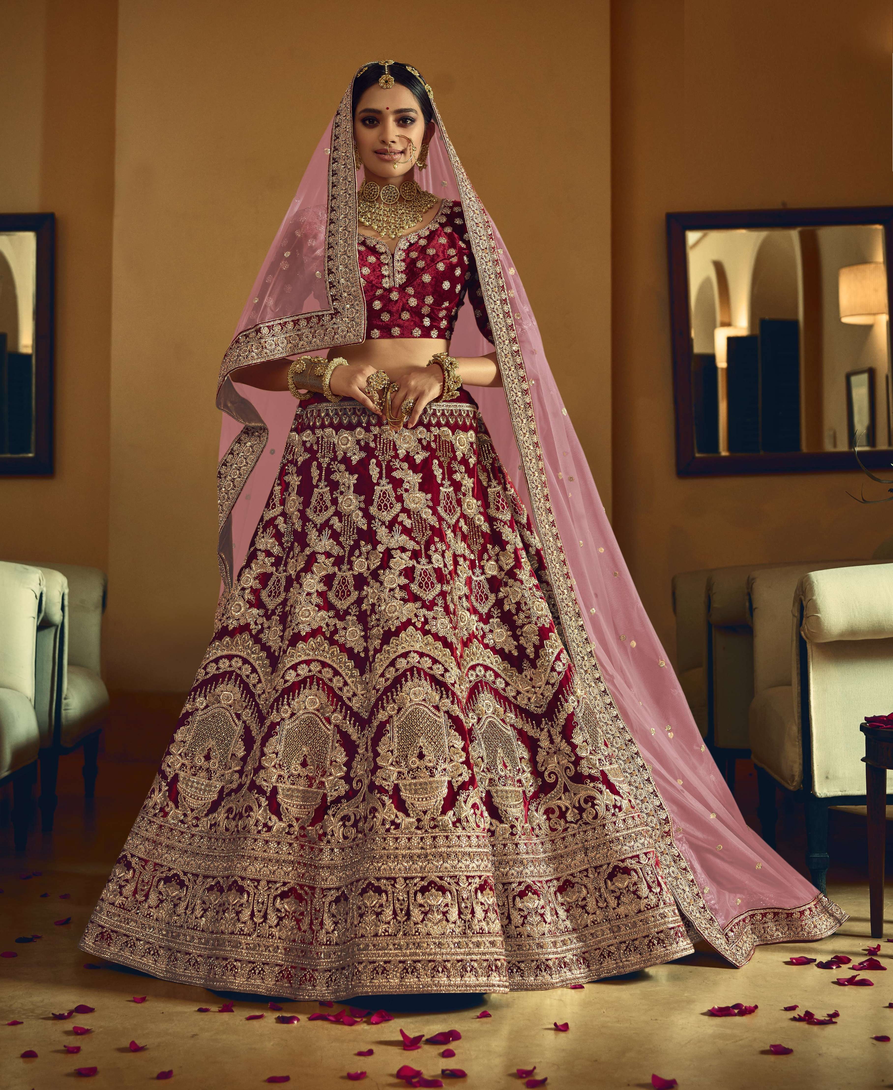 Multicolor Machine Heavy wedding designer lahenga at best price in Surat