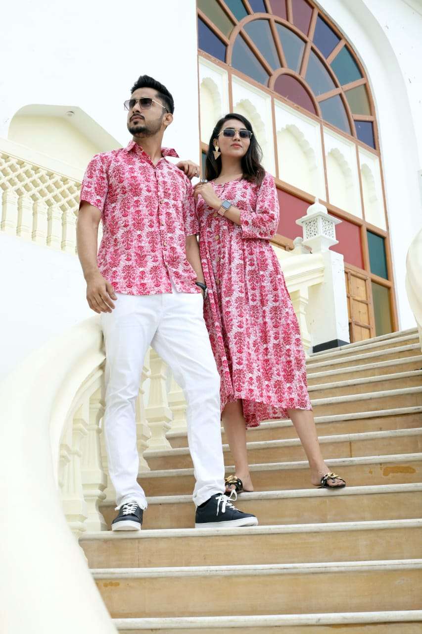 Buy now... Bagru hand block printed couples dress ( kurti + shirt ) by  whatsapp +918875877278 . | Couple dress, Hand block printed, Kurti