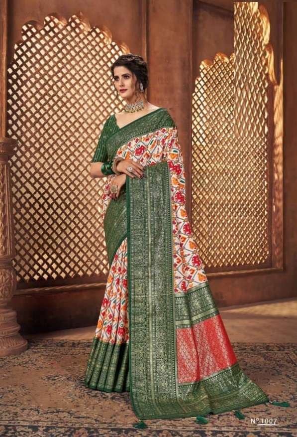 Saroj Pepsi Vol - 2 PXC Moss fancy print with heavy jari and heavy lace  Saree Wholesaler