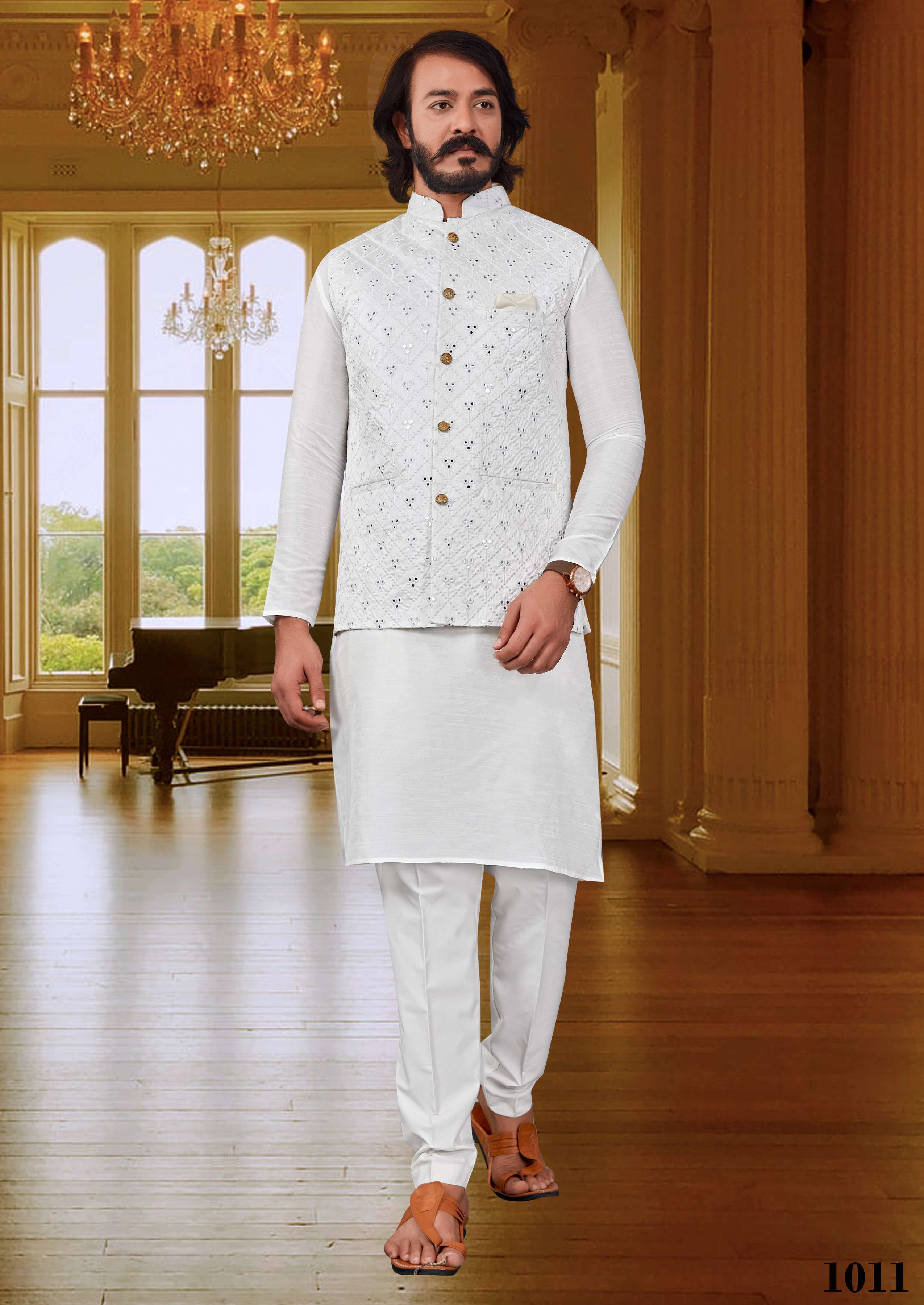 INDOPEHENAWA White Kurta Pajama For Men Indian stylish Ethnic Design Traditional Wedding Family event Festival store celebration