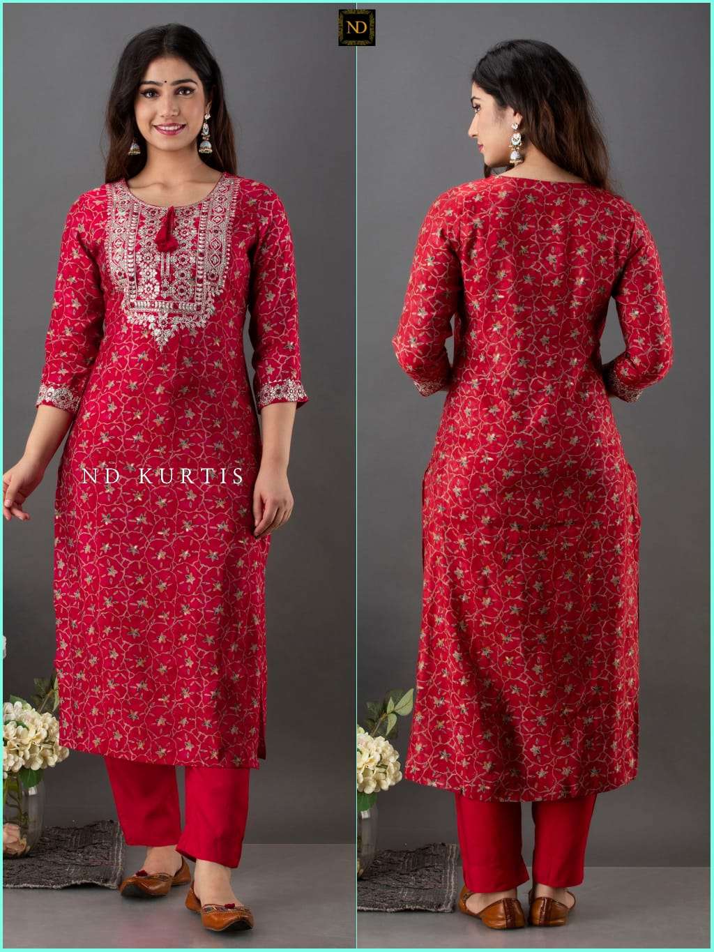 Red Embroidered Georgette Kurta Set – Lakshita