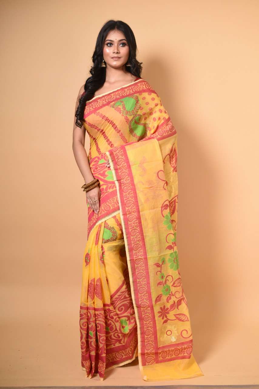 Buy Areca Designer Self Design, Woven, Embellished Jamdani Muslin, Cotton  Silk Light Green Sarees Online @ Best Price In India | Flipkart.com