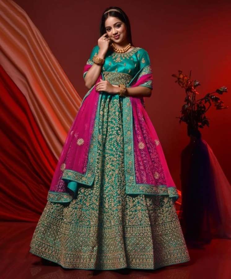 Navy Blue Printed And Embroidered Heavy Silk Party Wear Lehenga | Latest  Kurti Designs