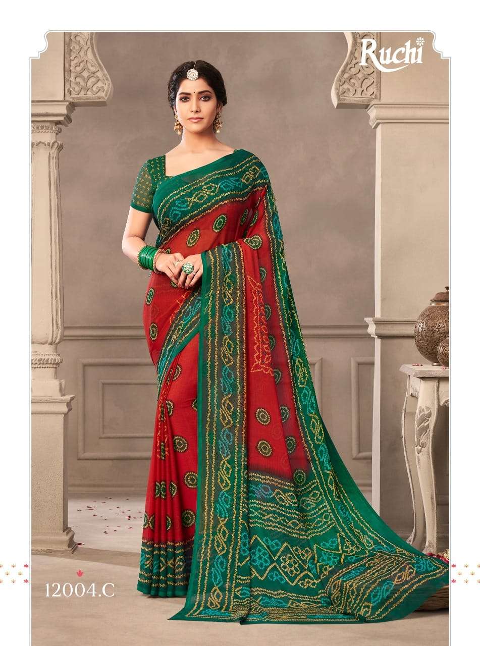 Fancy Bandhani georgette Red Ladies Sarees With Blouse – Stilento