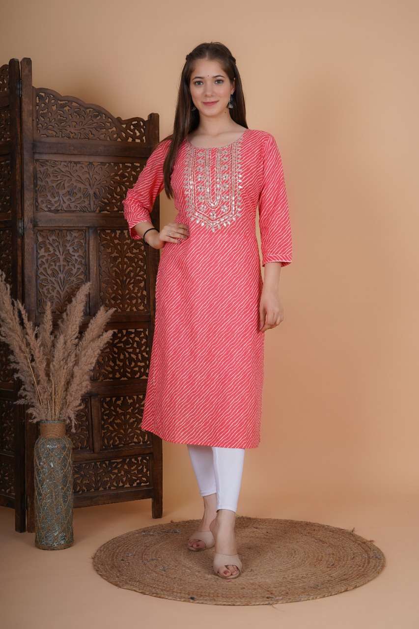 Buy Fuchsia Pink Kurta In Cotton With Lehariya Print And Gotta Work KALKI  Fashion India