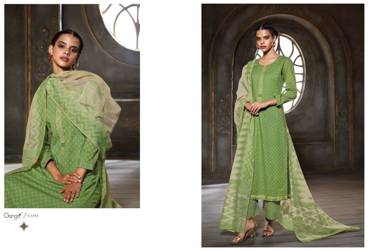 ekani 1747 series by ganga premium cotton designer dress material catalogue  manufacturer surat